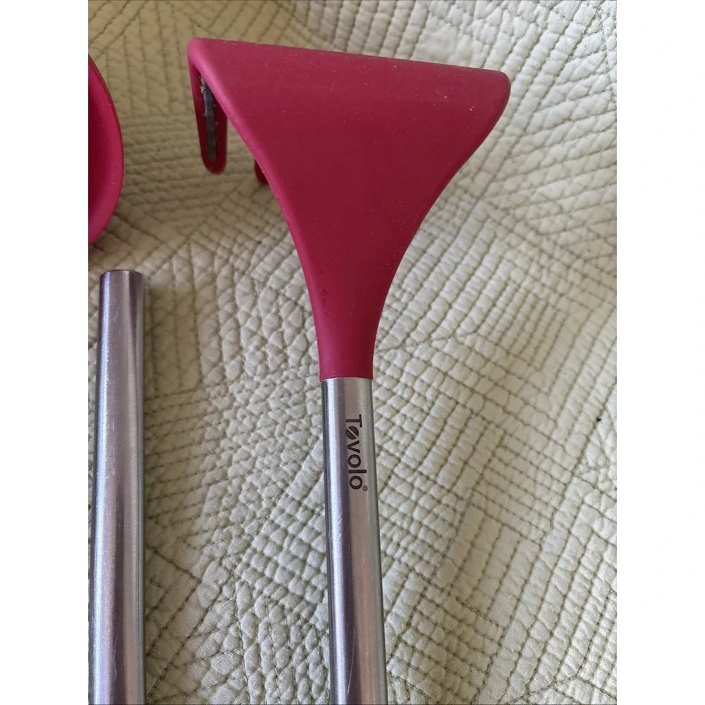 Tovolo Red Silicone Kitchen Utensils Stainless Handles Ladle Spoon Pasta 3 Pc